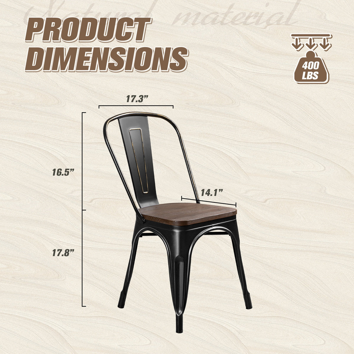18 Inch Wood Seat Stackable Metal Dining Chair Set of 4 T827670
