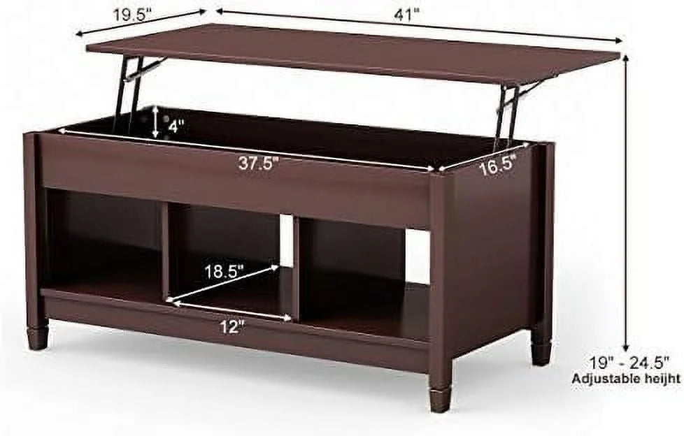 Lift Top Coffee Table with Hidden Compartment White Brown R12453