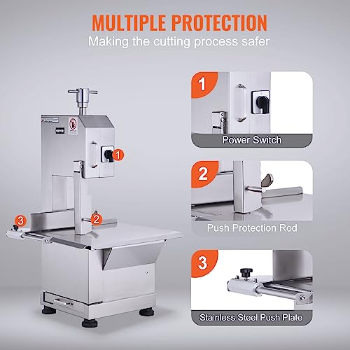 1500W Stainless Steel Countertop Meat Bandsaw with 6 Blades J50099