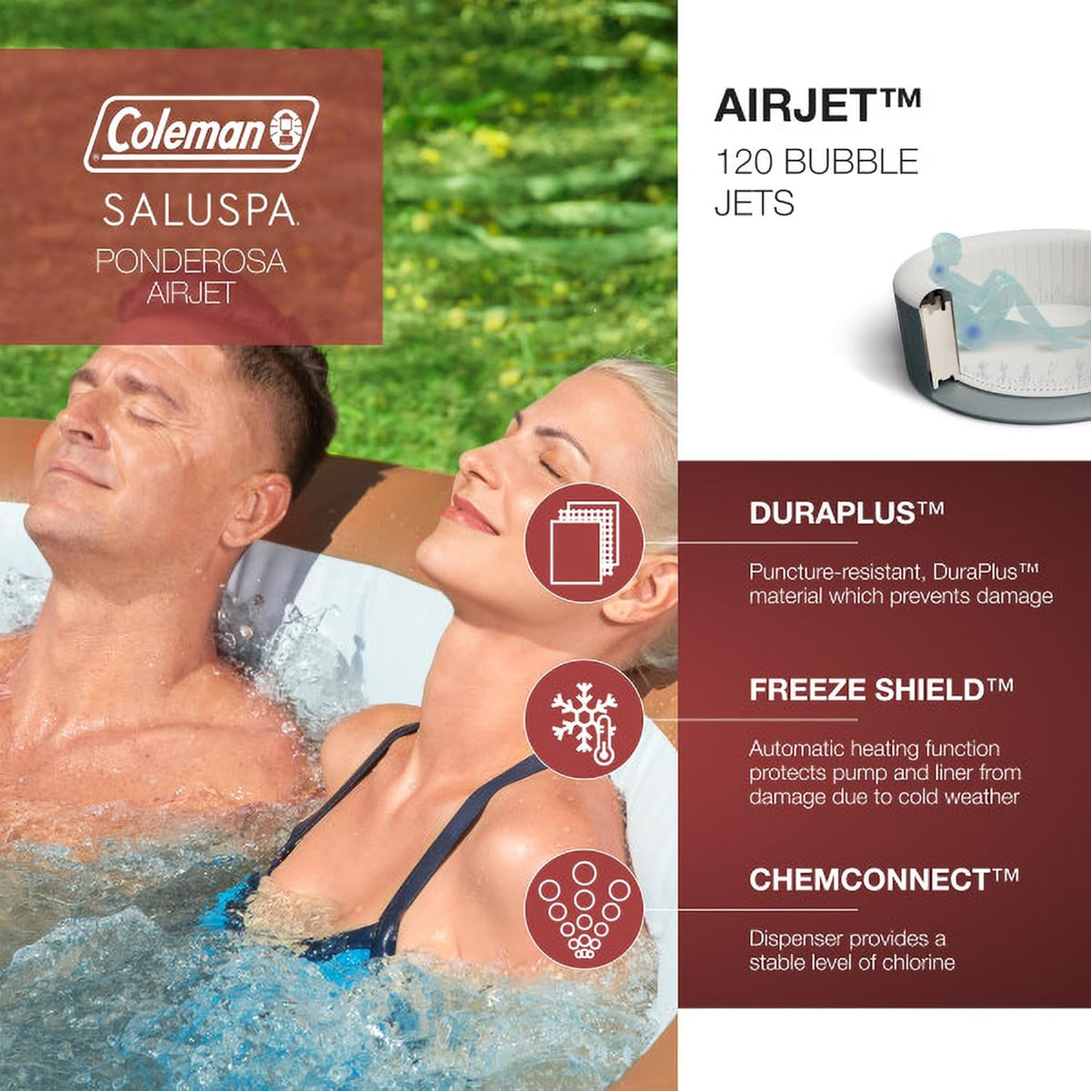 Inflatable Round Hot Tub with Non-Slip Spa Seat and Headrest Pillows E708