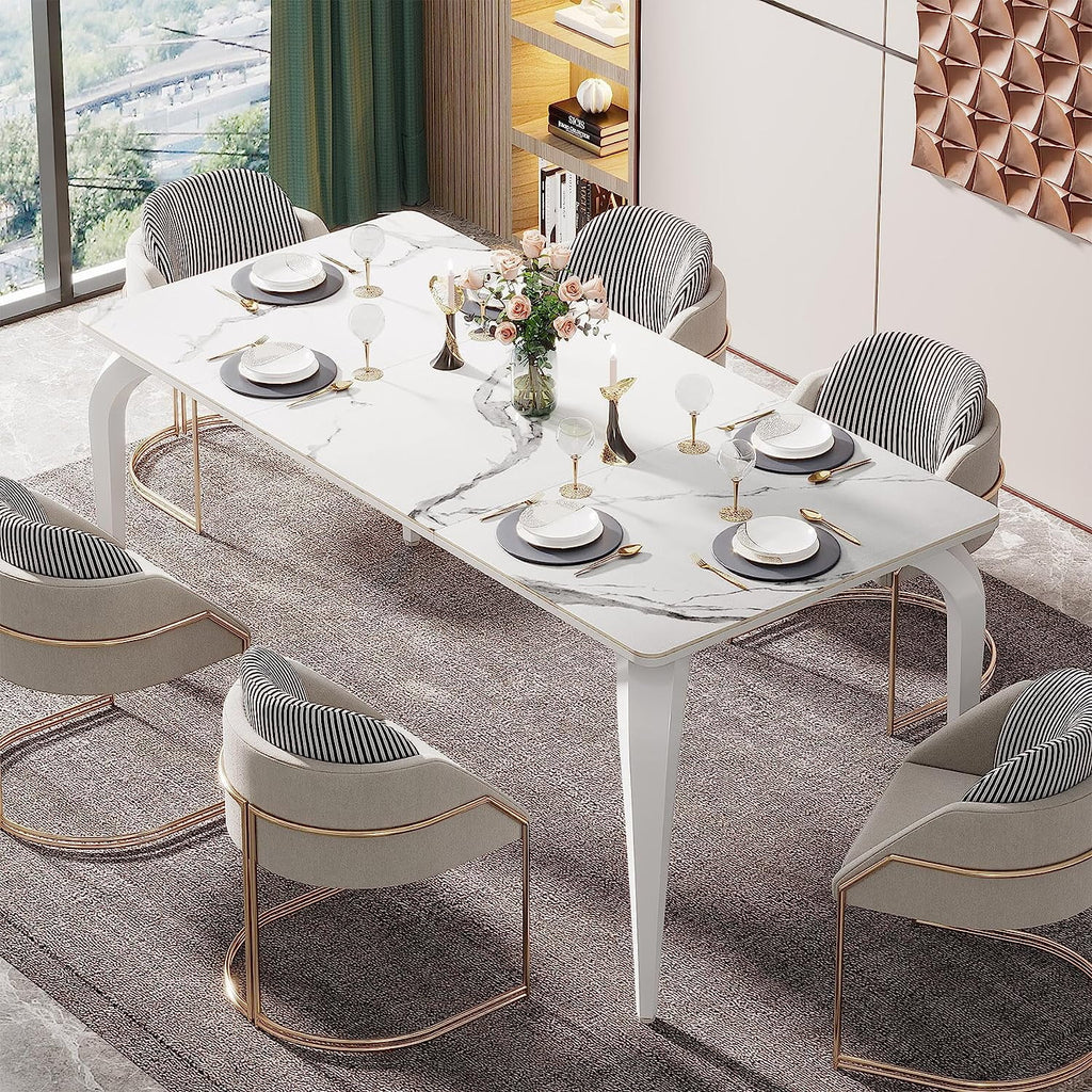 63" Sintered Stone White Marble Dining Table G599916