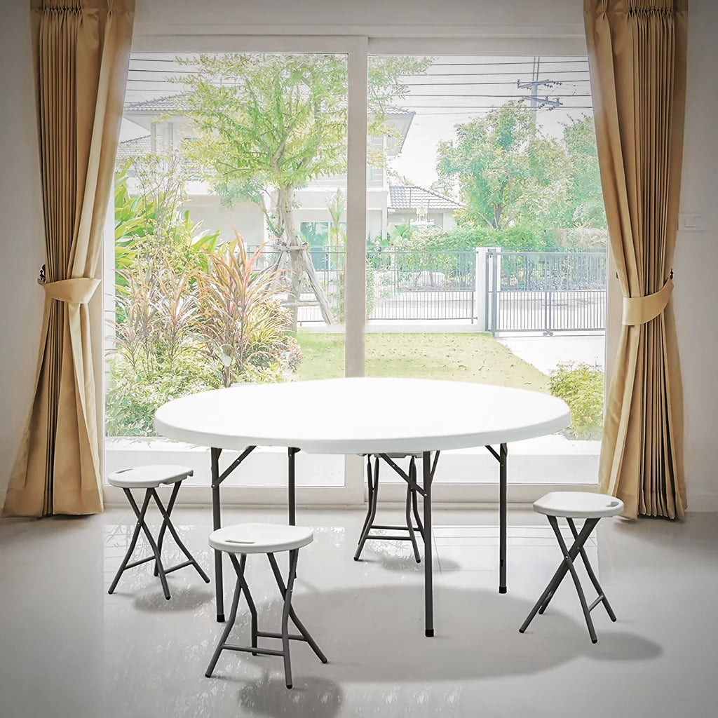 5Ft White Bi-Fold Plastic Table Set of 5 O148419