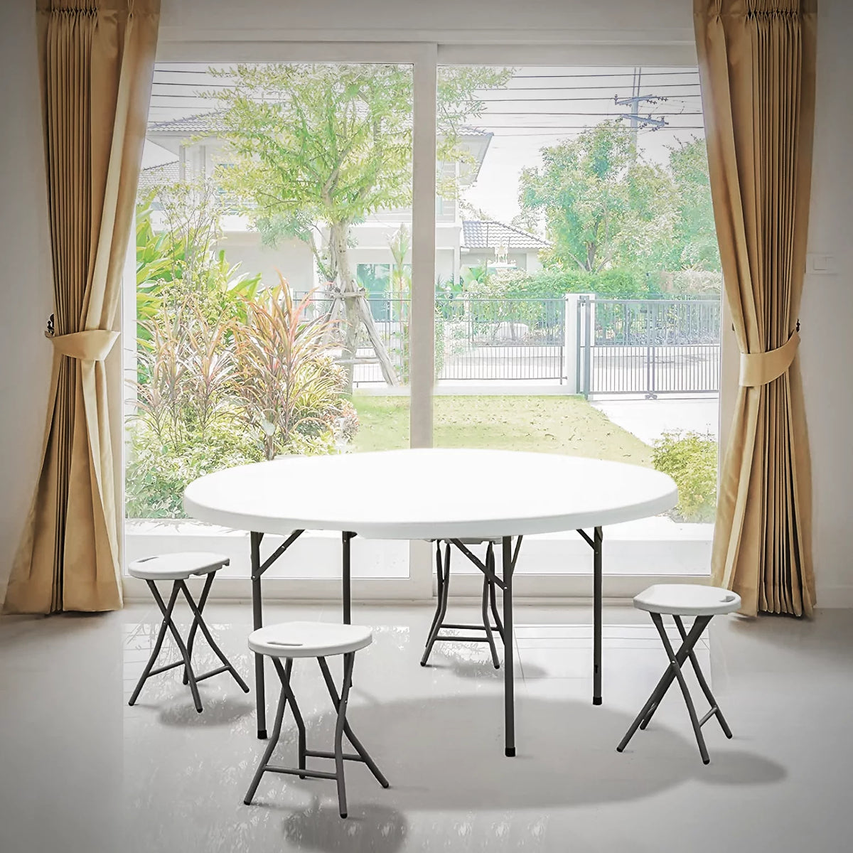 5Ft White Bi-Fold Plastic Table Set of 5 O148419