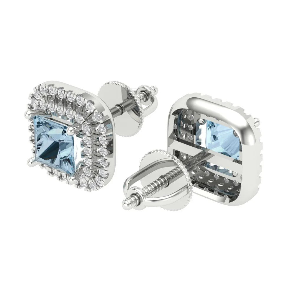 White Gold Halo Stud Earrings with Screw Back D990826