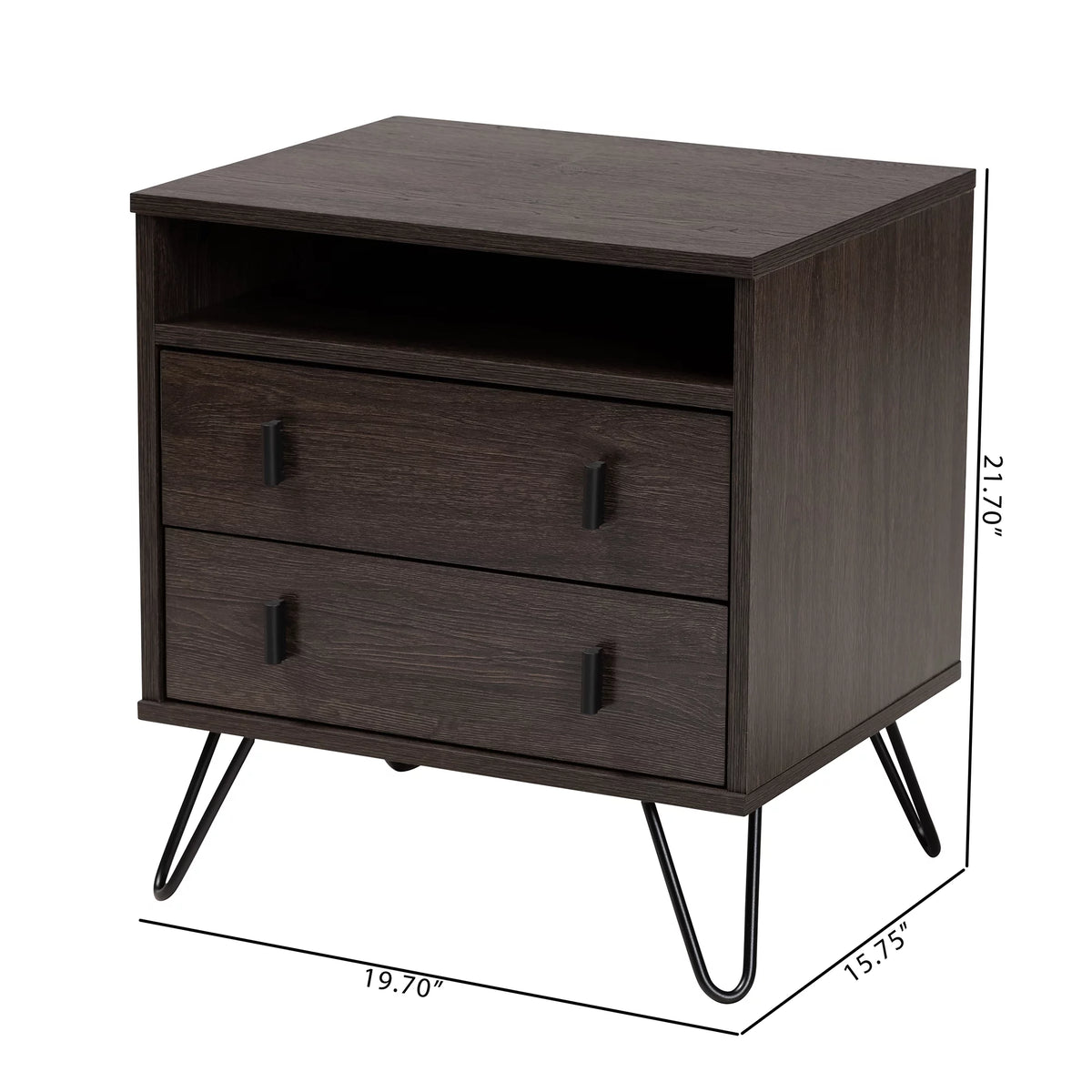 Dark Brown Wood and Black Metal 2-Drawer Nightstand V88788