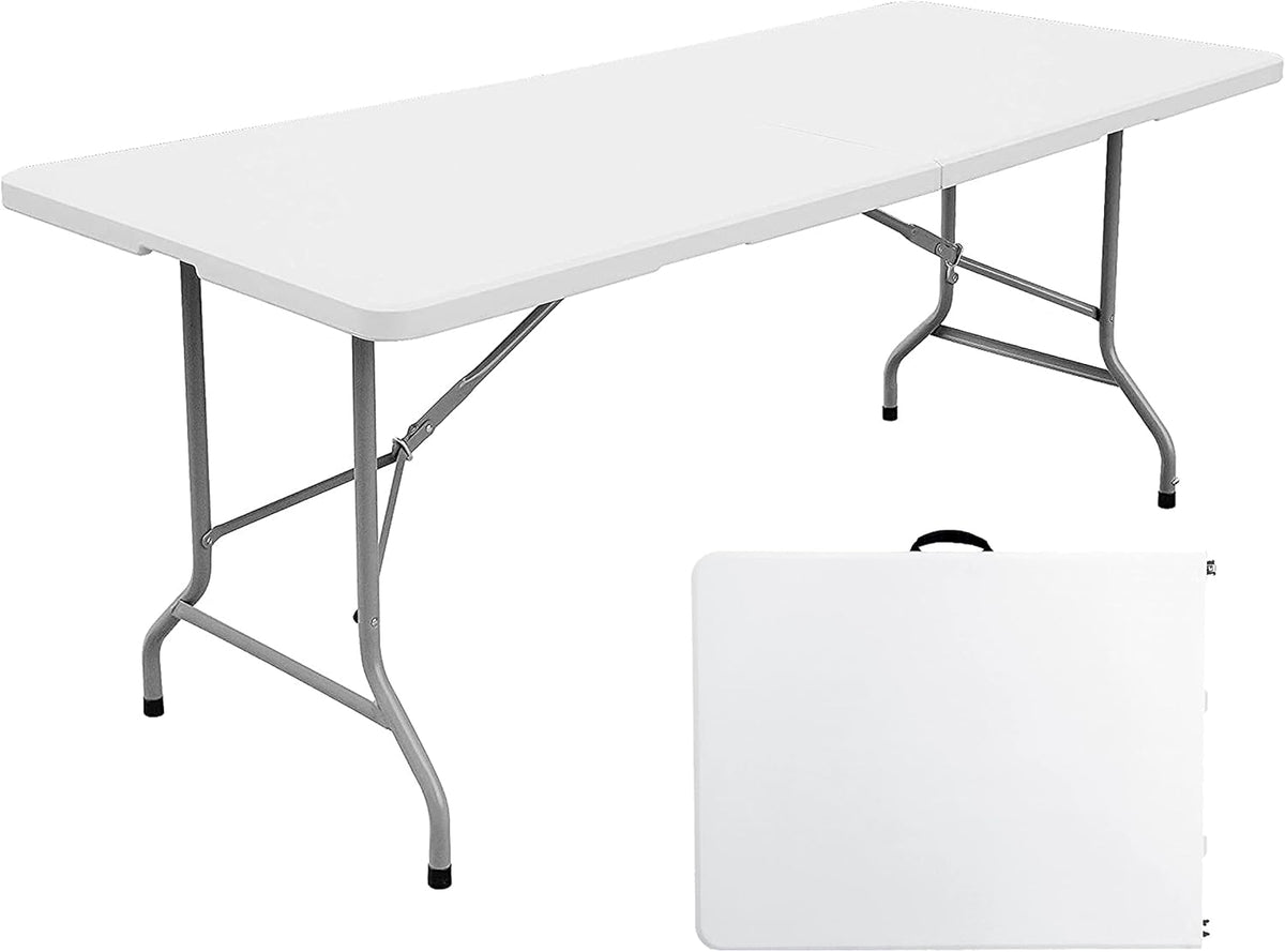 White 6 Foot Foldable Plastic Table with Handle K947