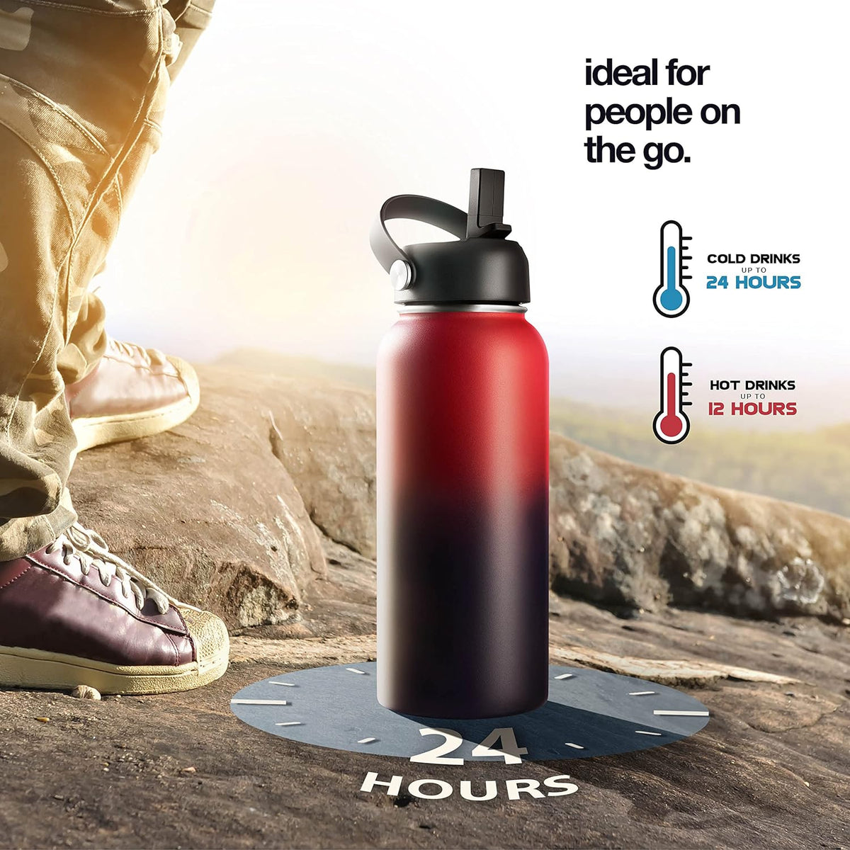 Stainless Steel Double Wall Insulated Sports Water Bottle, 40 OZ BPA Free R733