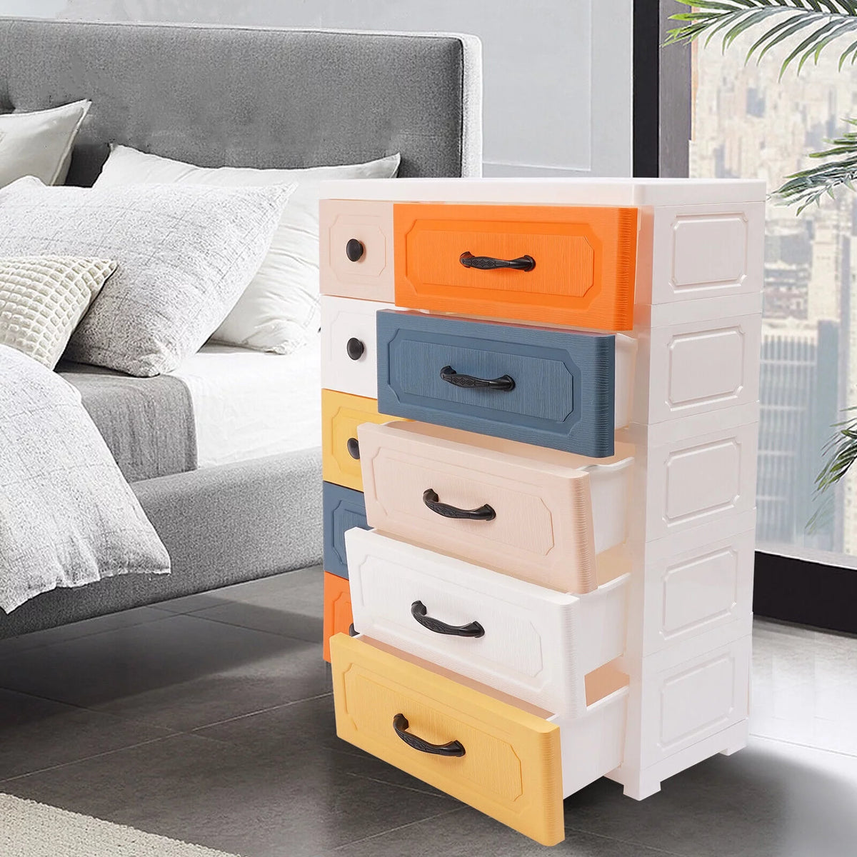 5-Layers Colorful Plastic Storage Cabinet with 4 Pulleys D2874