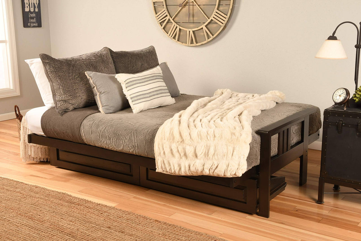 Full Futon with Linen Charcoal Mattress and Storage Drawers E3661