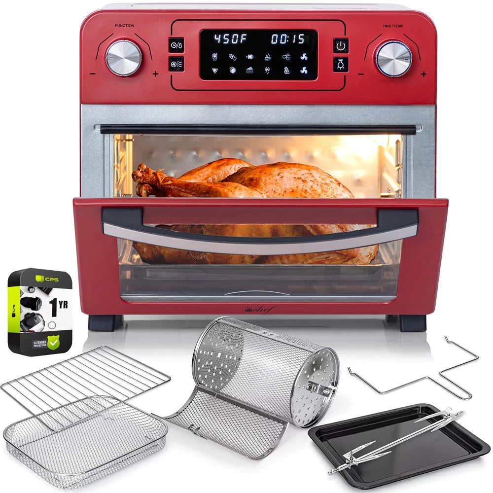 24QT Stainless Steel Countertop Toaster Air Fryer Oven Red S42053