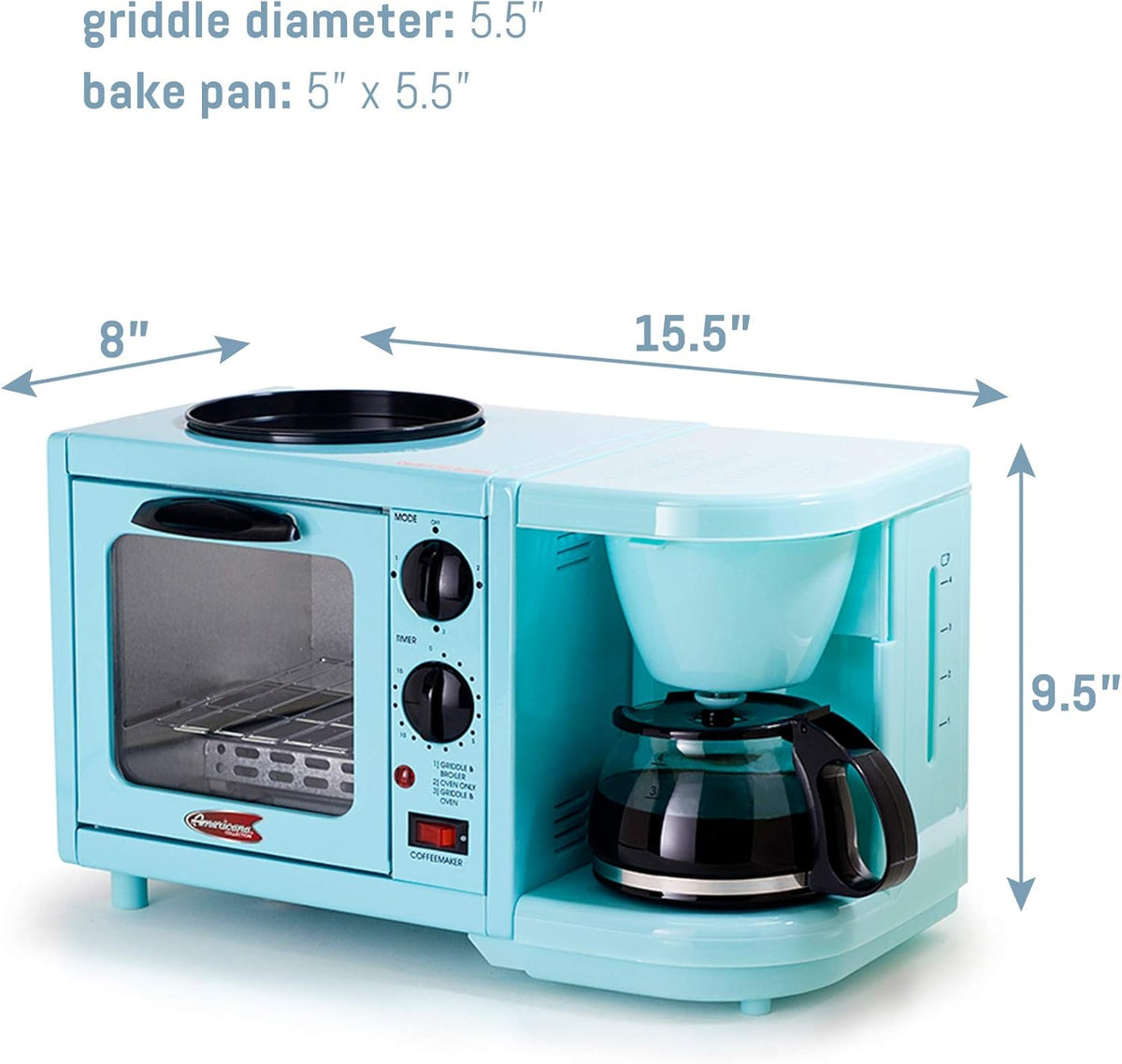 Aqua 3-in-1 Breakfast Maker Station with 4 Cup Coffeemaker and Toaster Oven L910965