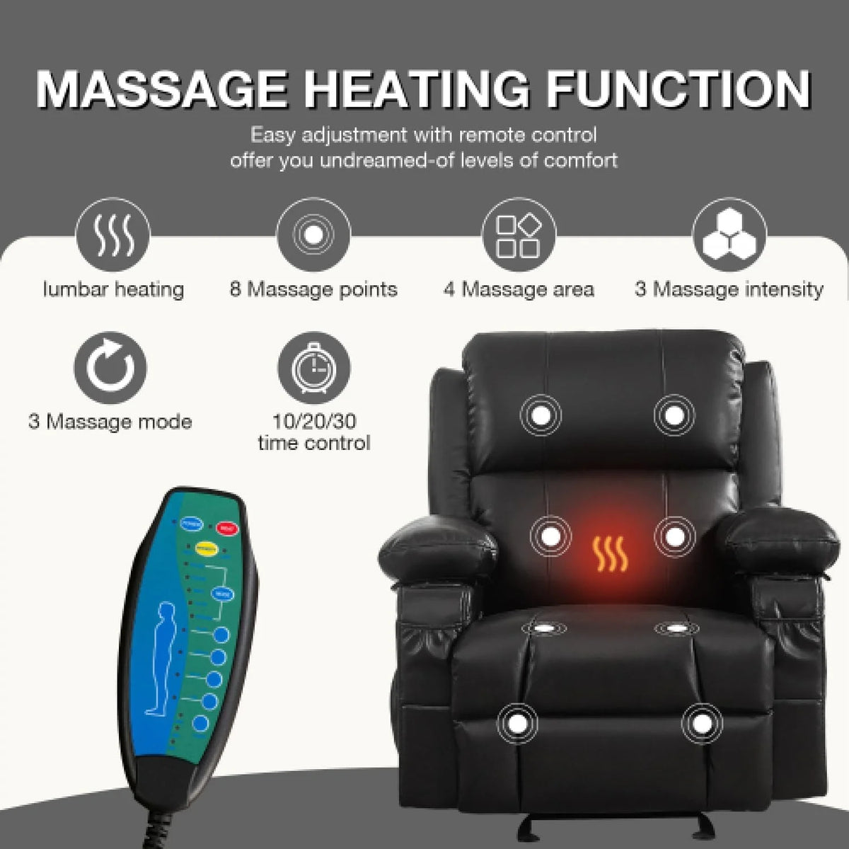 Oversized Leather Power Rocker Recliner with Heat and Massage R897424
