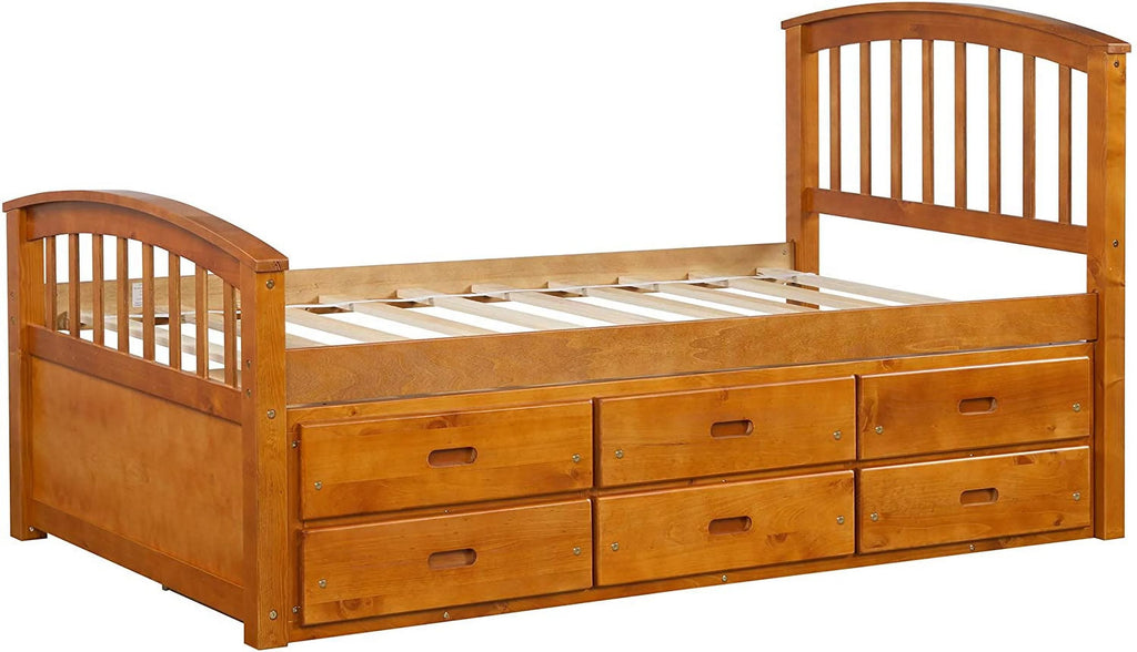 Twin Size Wood Platform Storage Bed with 6 Drawers K14828