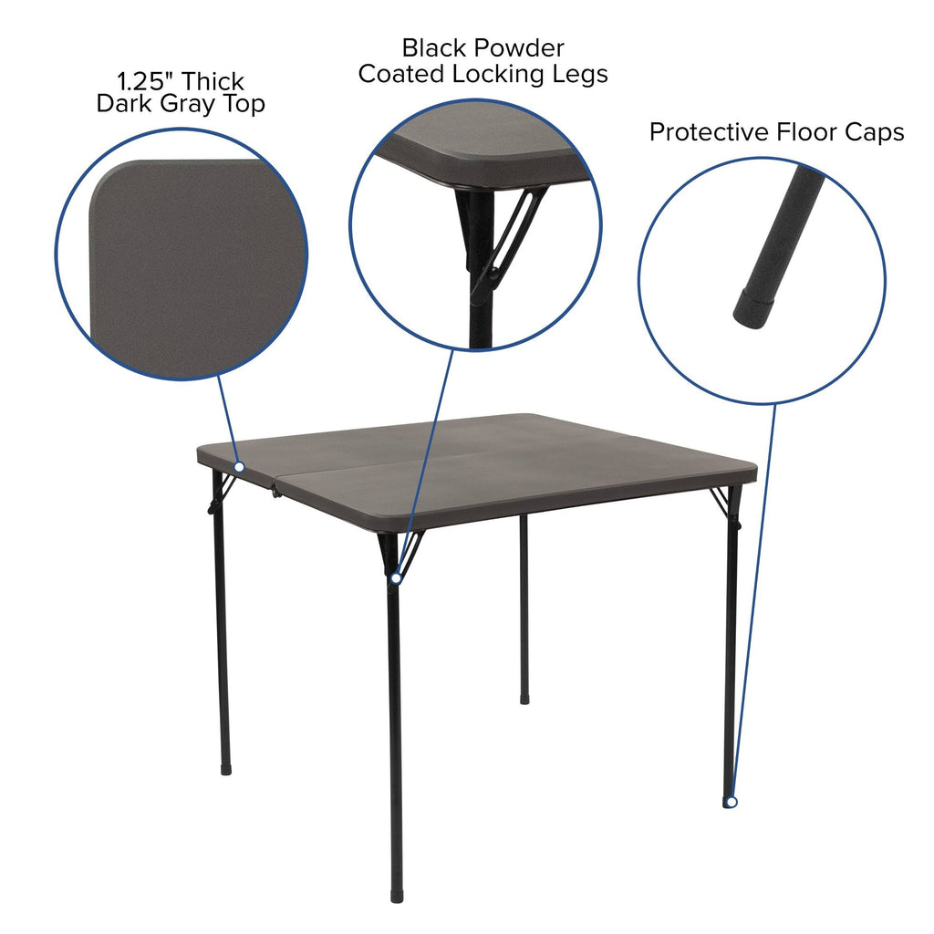 Dark Gray Plastic Folding Table with Carrying Handle R4462