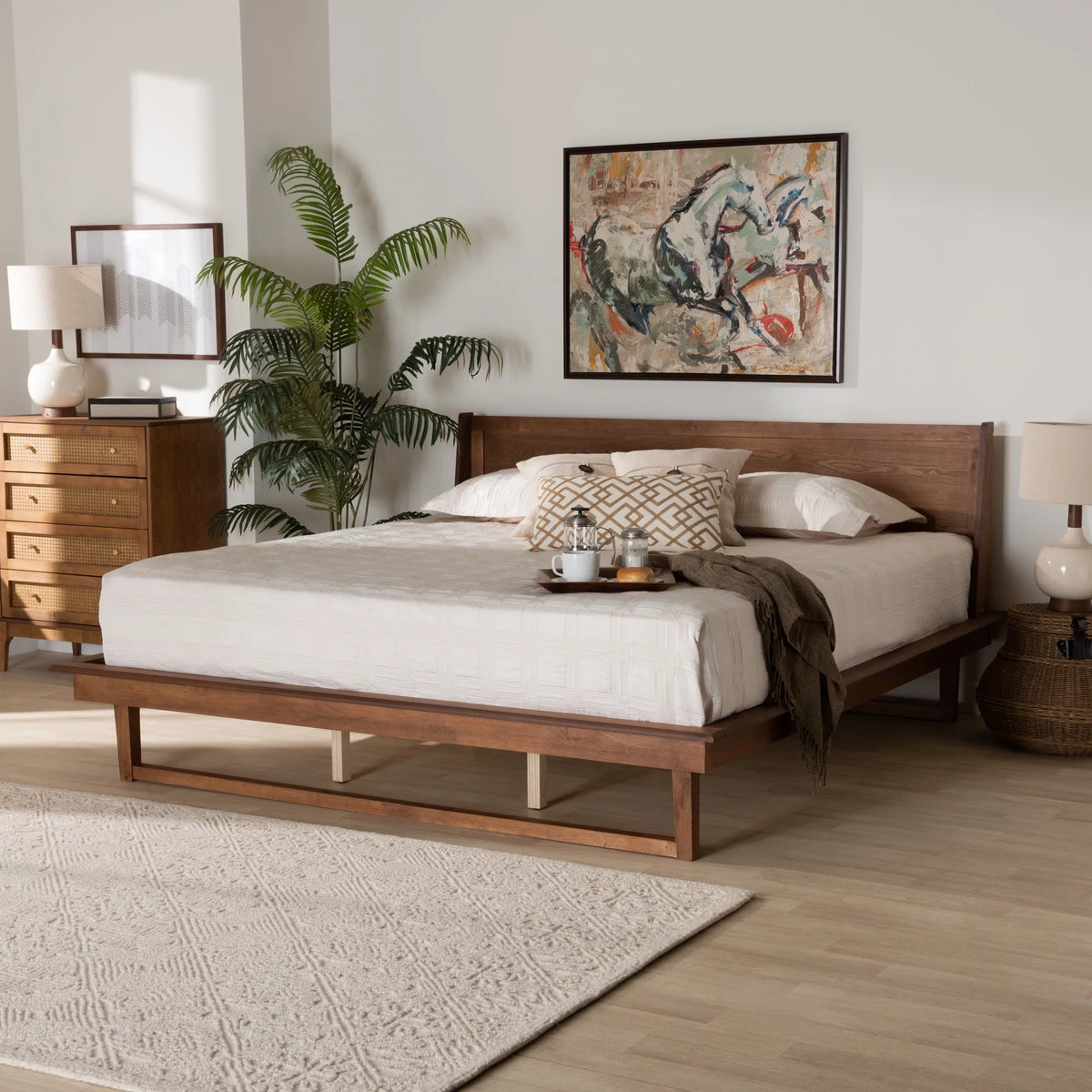 King Size Ash Walnut Finished Wood Platform Bed Q5080