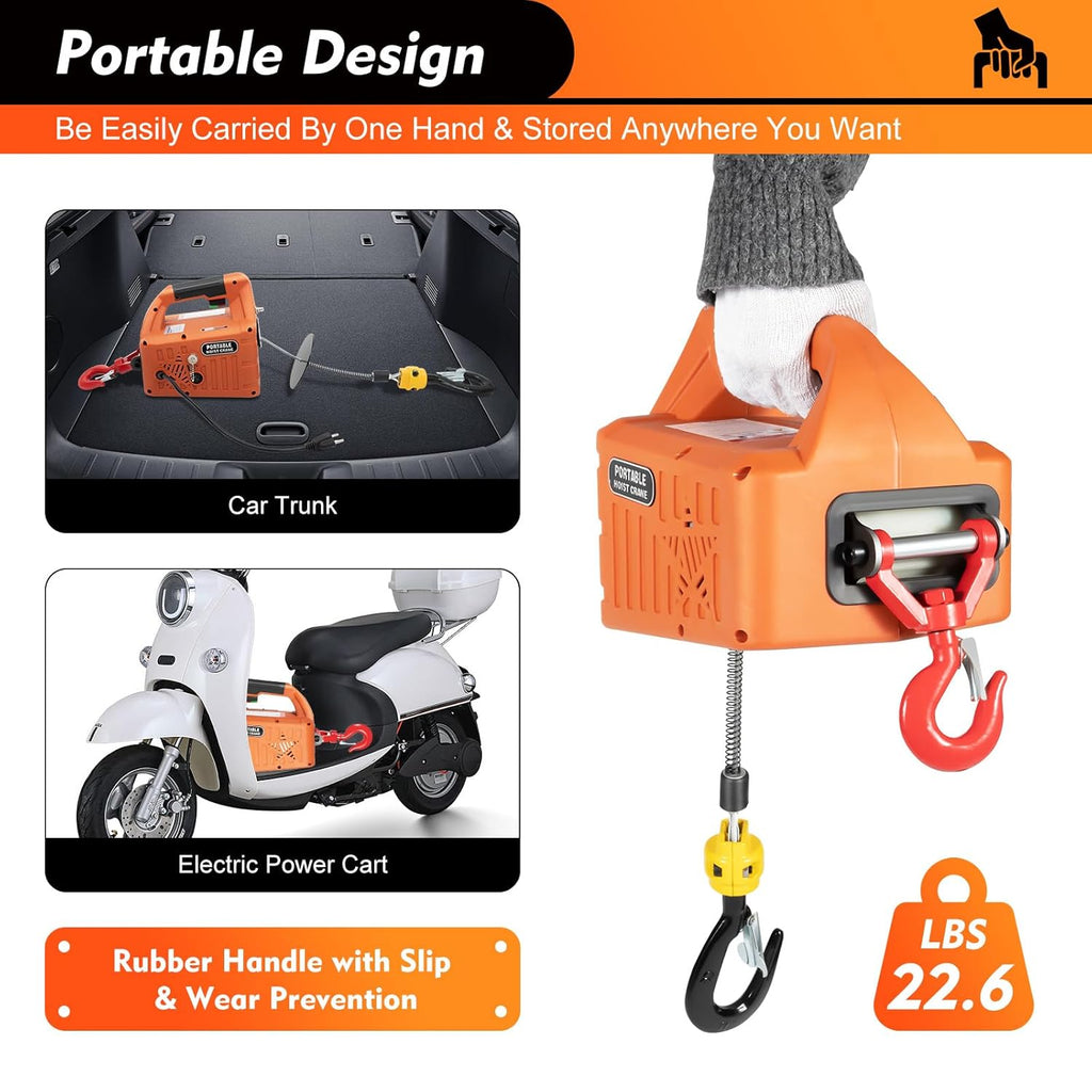 660LBS 110V 1500W Electric Hoist Winch with Wired and Wireless Remote Control E907