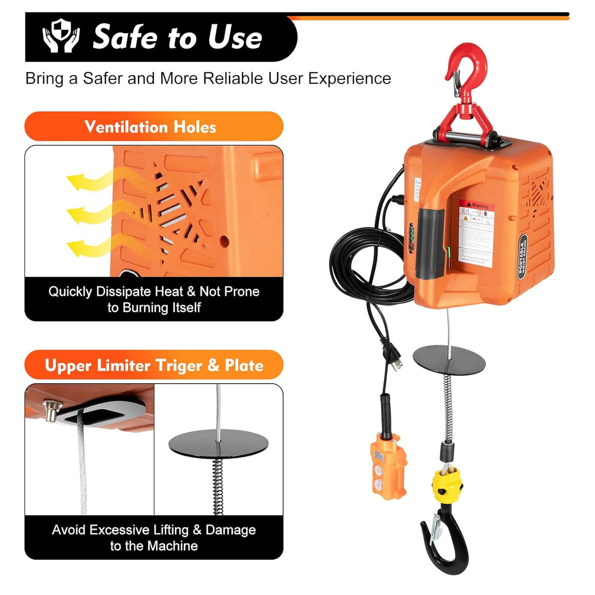 660LBS 110V 1500W Electric Hoist Winch with Wired and Wireless Remote Control E907