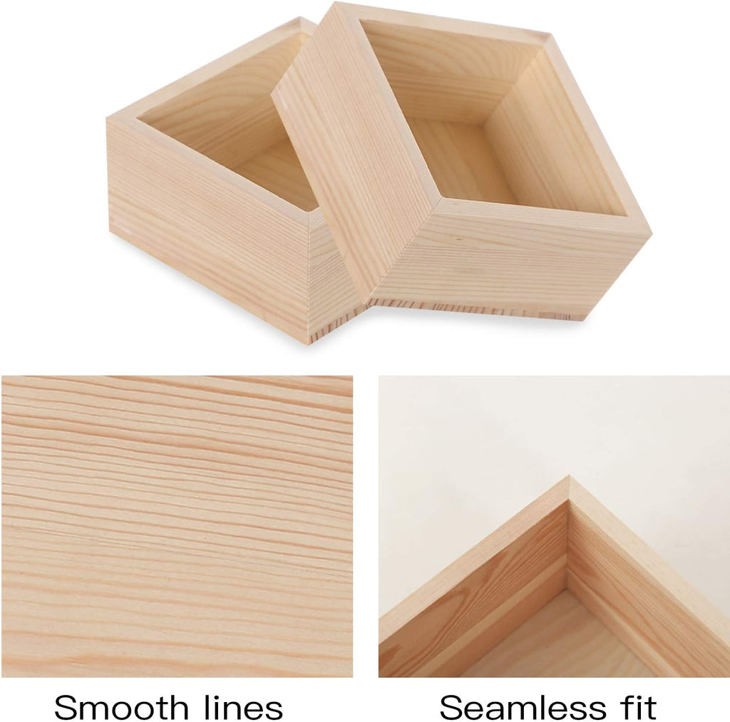 4 Pieces Small Wood Square Storage Box (4'' x 4'') W414