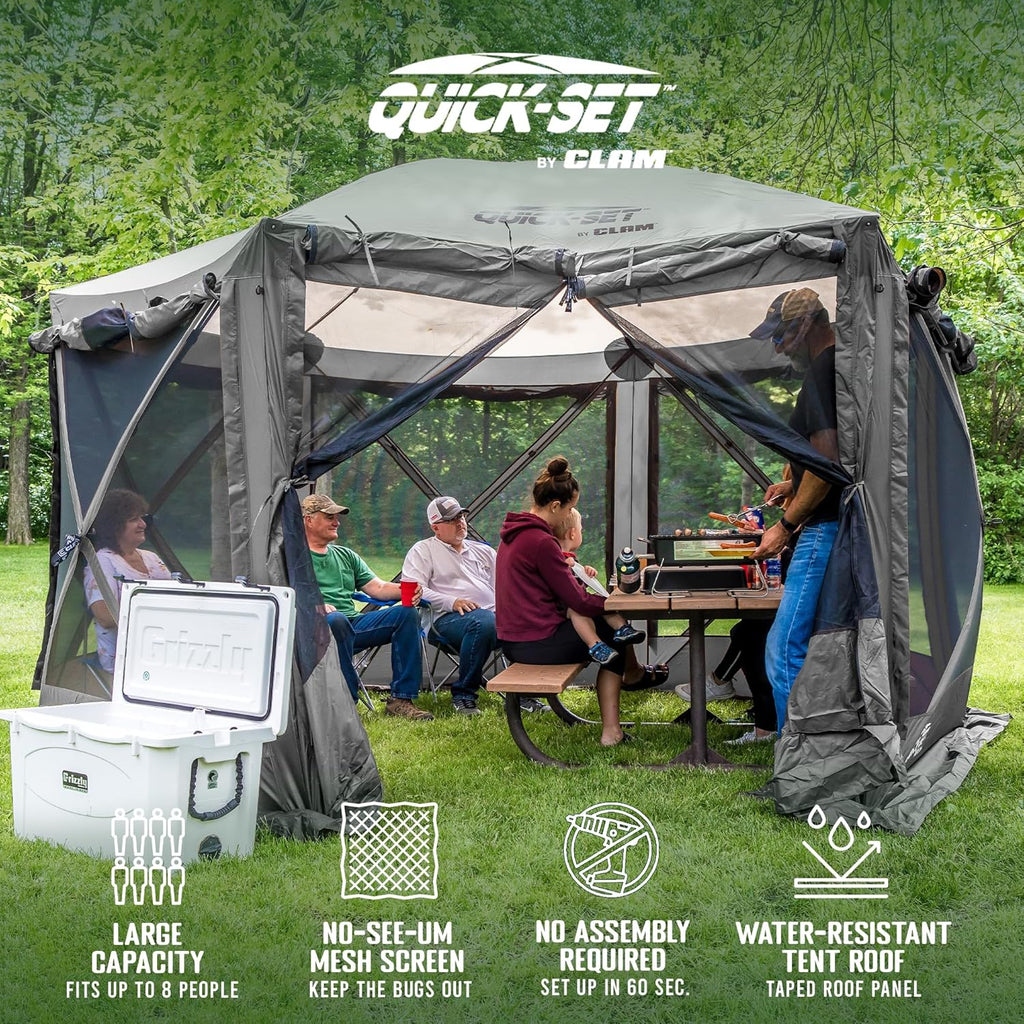 Gray 6-Sided Portable Pop-Up Camping Screen Tent with Carry Bag X447558