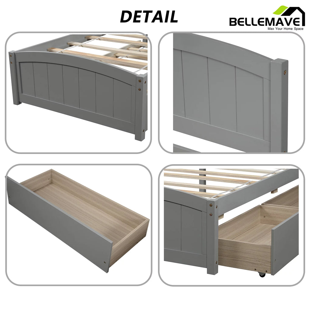 Twin Size Platform Bed Frame with Storage Drawer and Headboard N8473