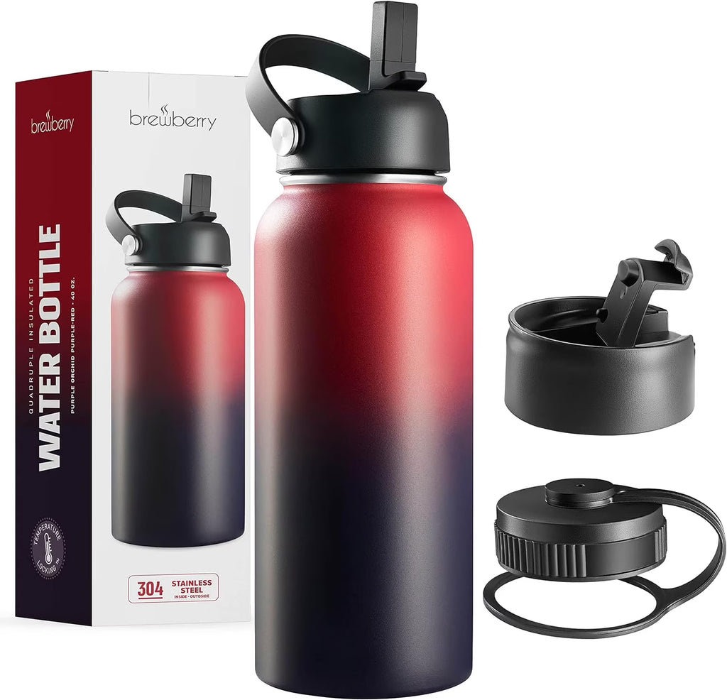 Stainless Steel Double Wall Insulated Sports Water Bottle, 40 OZ BPA Free R733