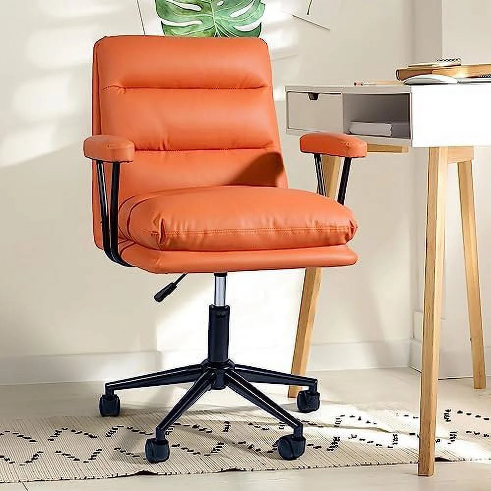 Orange PU Leather Upholstered Desk Chair with Armrests Z662260