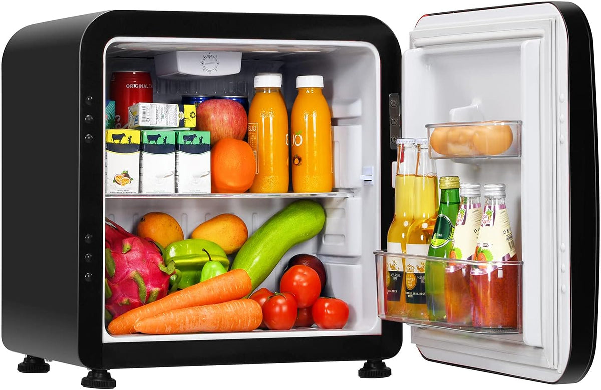 Compact Refrigerator, 1.6 cu ft Mini Fridge with Adjustable Temperature, Auto Defrost, Reversible Door, Removable Glass Shelves (Black) X238