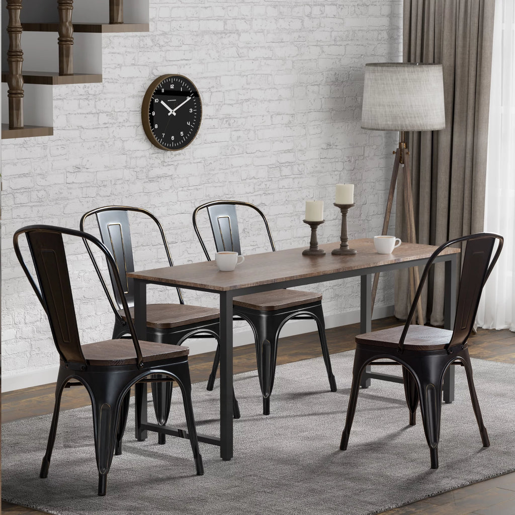 18 Inch Wood Seat Stackable Metal Dining Chair Set of 4 T827670