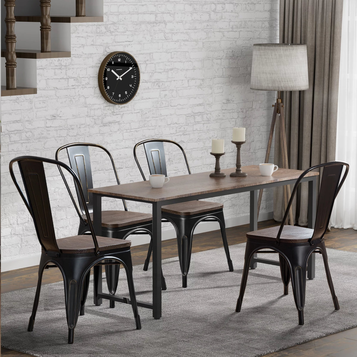 18 Inch Wood Seat Stackable Metal Dining Chair Set of 4 T827670