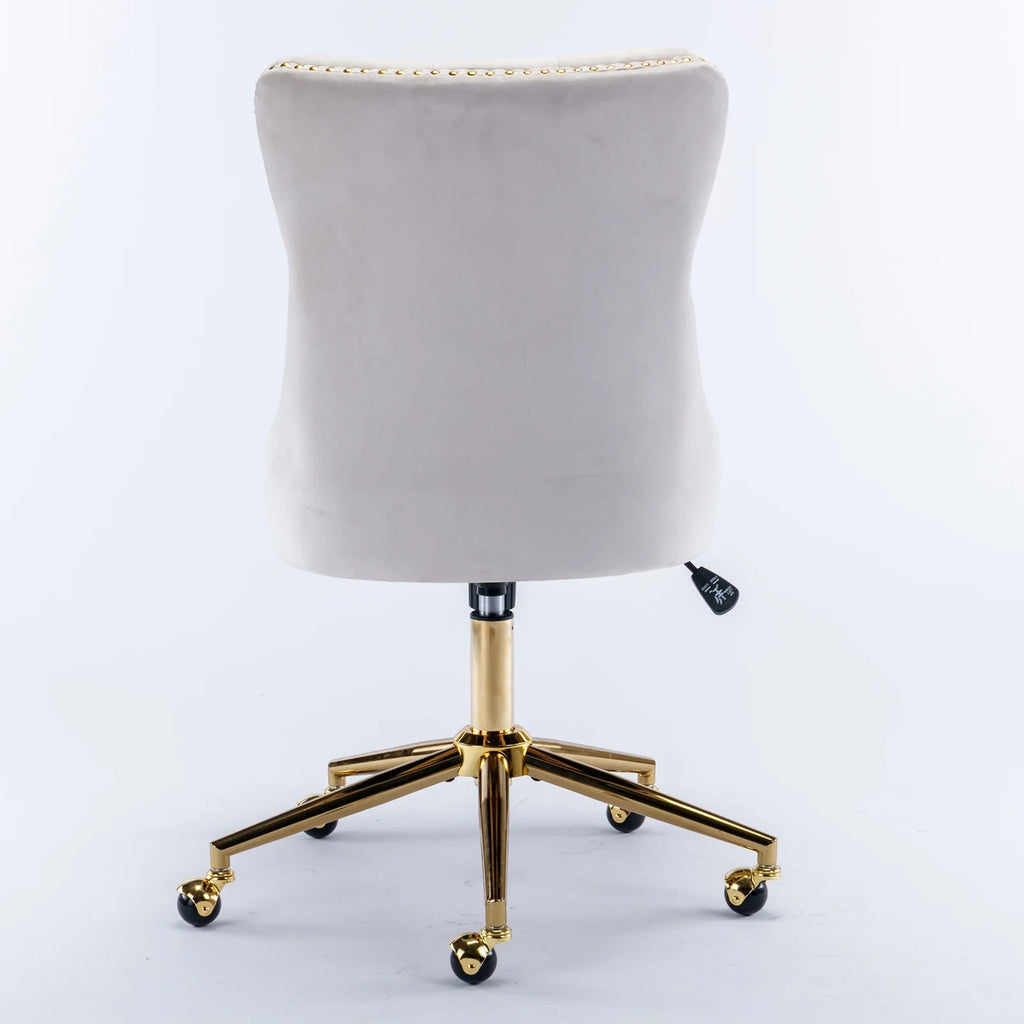Velvet Upholstered Tufted Button Office Chair with Golden Metal Base U82879