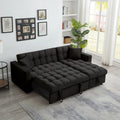 84" Black Velvet Convertible Sleeper Sofa with Storage Chaise B77914
