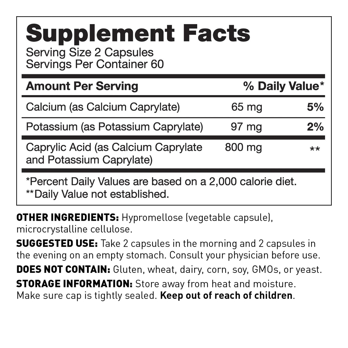 Caprylic Acid Capsules 800 mg 120 Cap Dietary Supplement B741