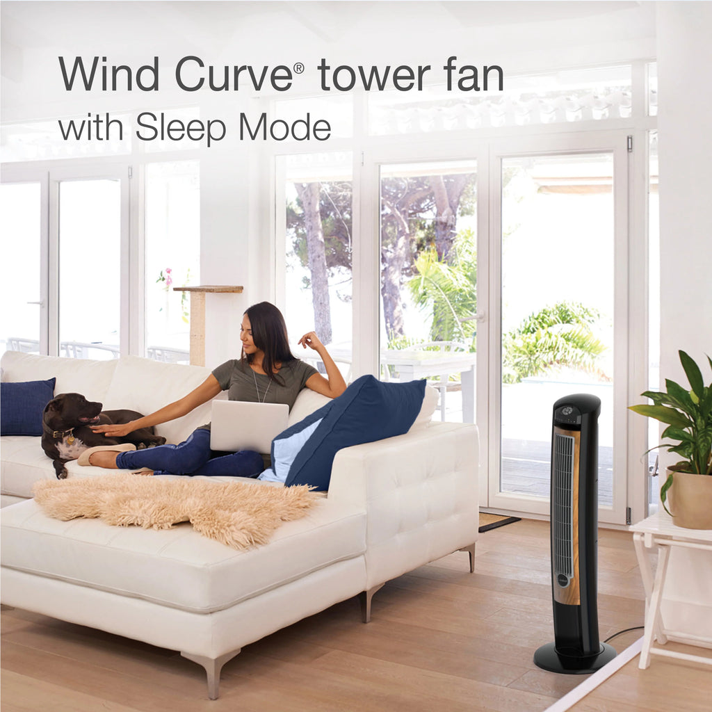 Black Brown Tower Fan with Remote Control V577