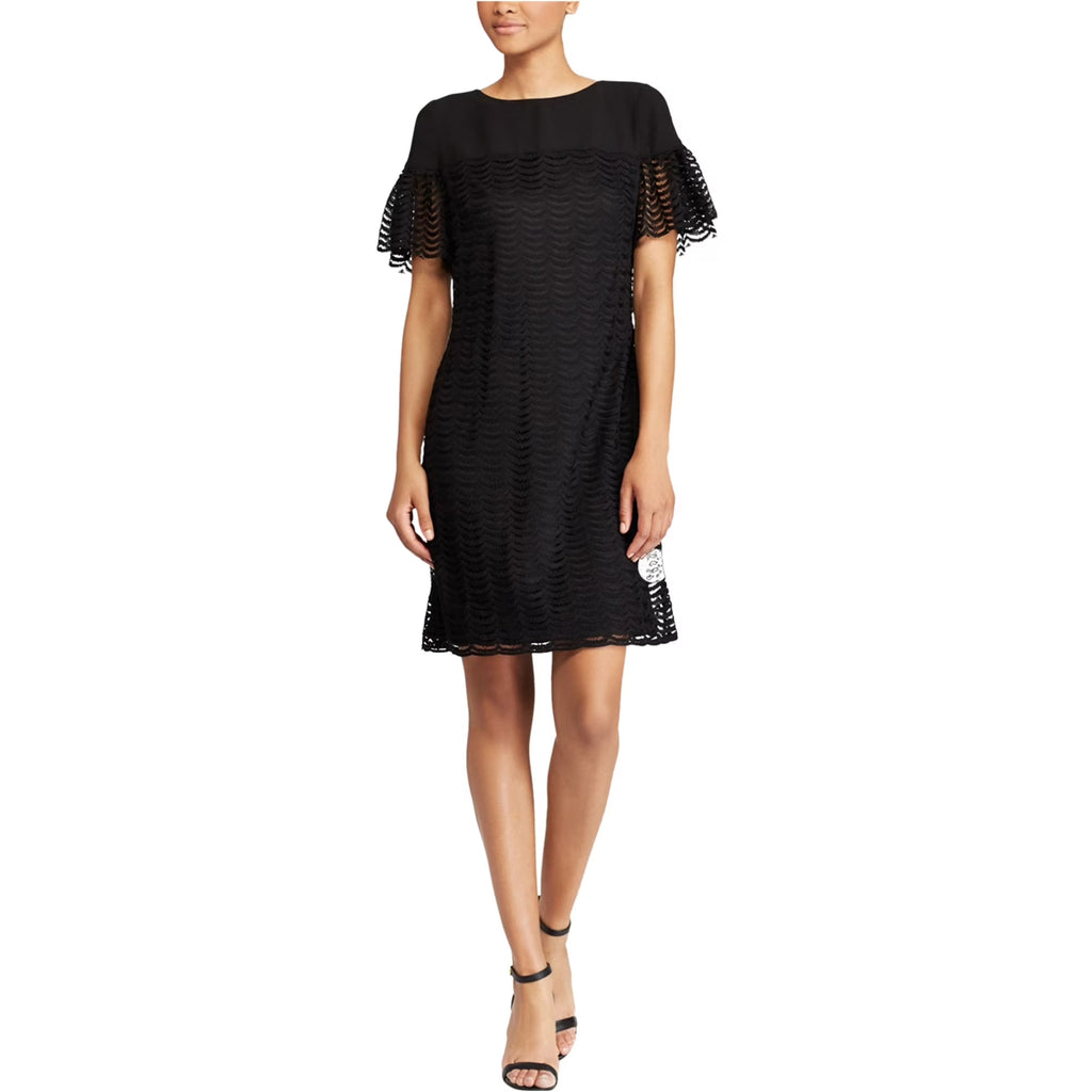 Black Flutter-Sleeve Cocktail Shift Dress S58808