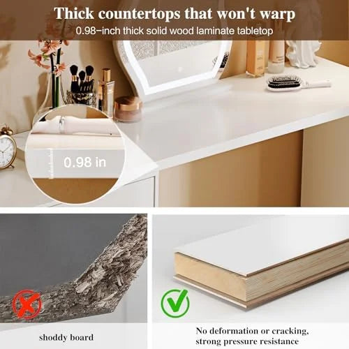 Modern Corner Vanity Table with LED Mirror and 6 Drawers G71072