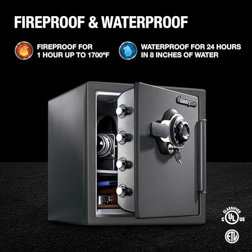 Fireproof Waterproof Steel Home Safe with Dial Combination Lock, Black M8246