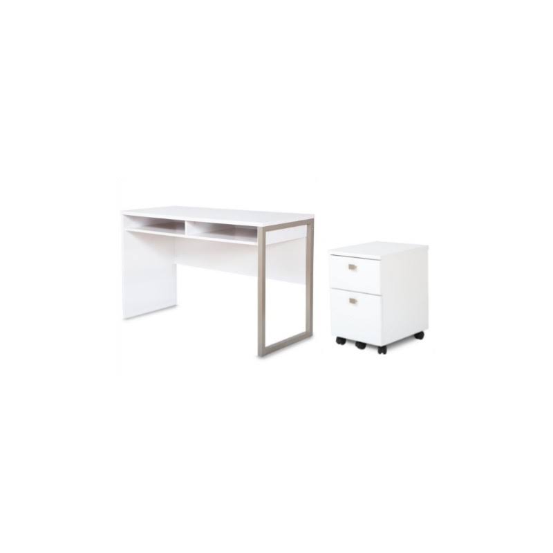 Pure White Desk and 2-Drawer Mobile File Cabinet Set V927672