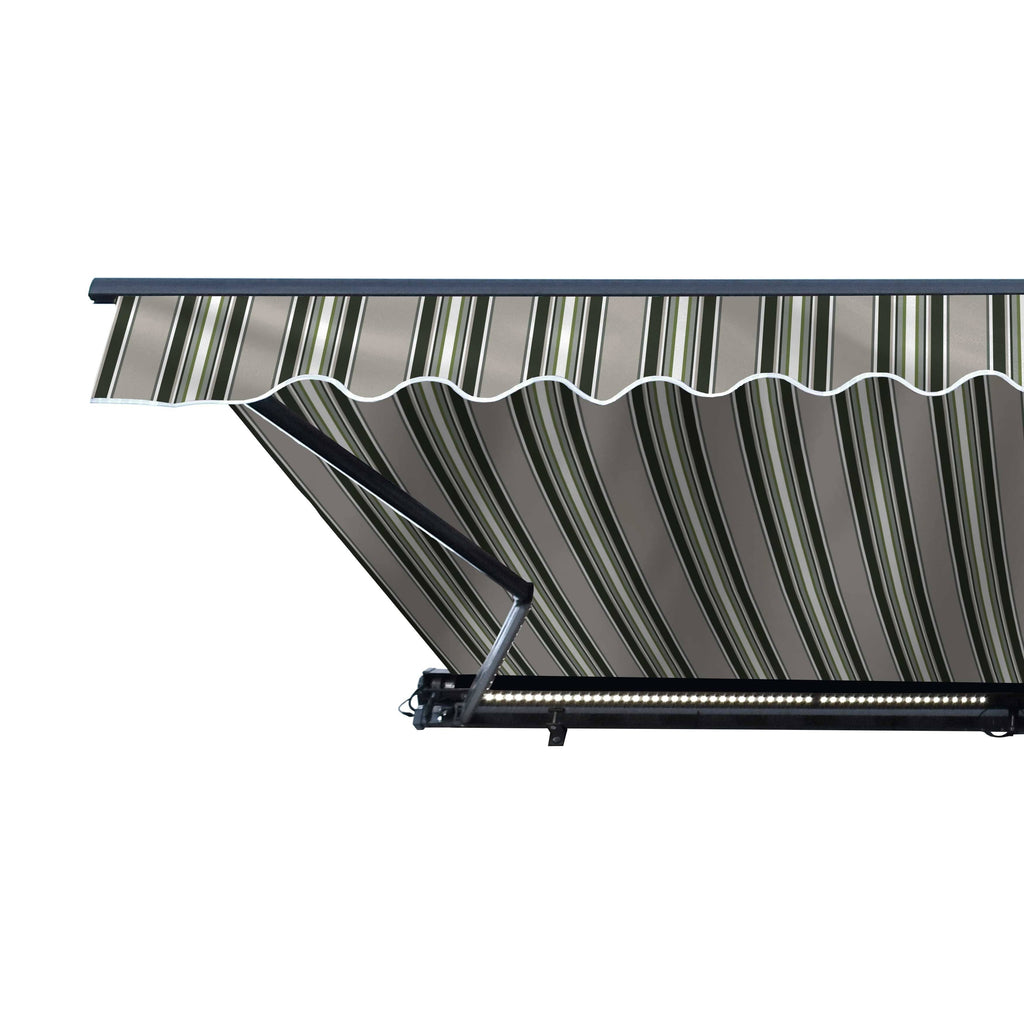 Motorized LED 12 x 10 ft. Half Cassette Retractable Awning Multi-Stripe Green D9806