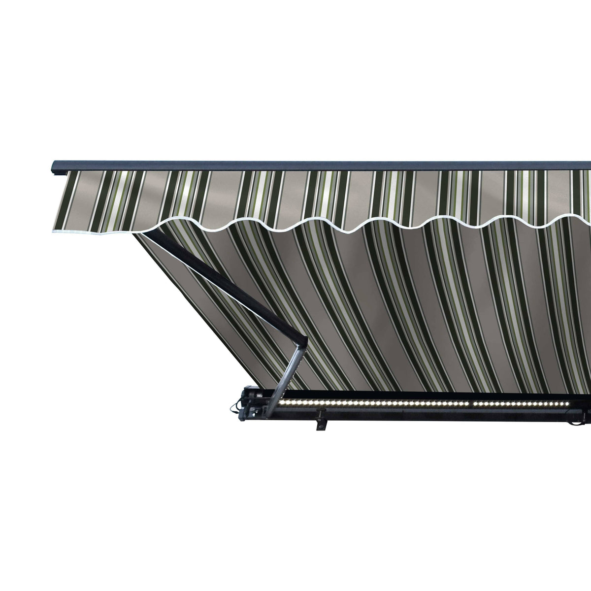 Motorized LED 12 x 10 ft. Half Cassette Retractable Awning Multi-Stripe Green D9806