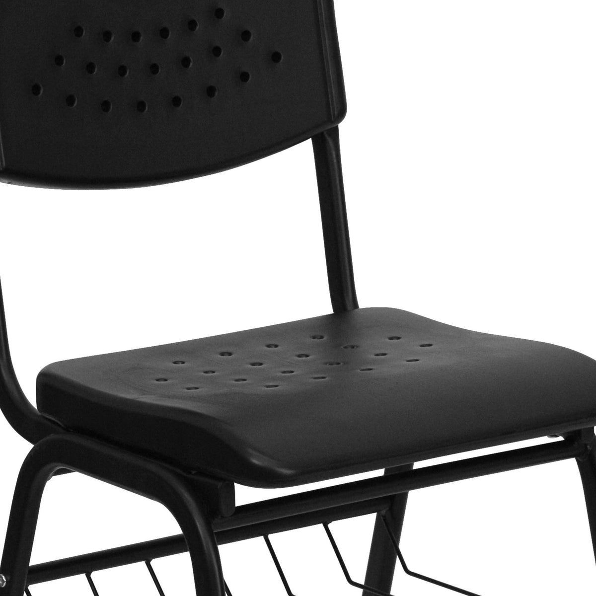 Black Frame Plastic Chair with Book Basket M386