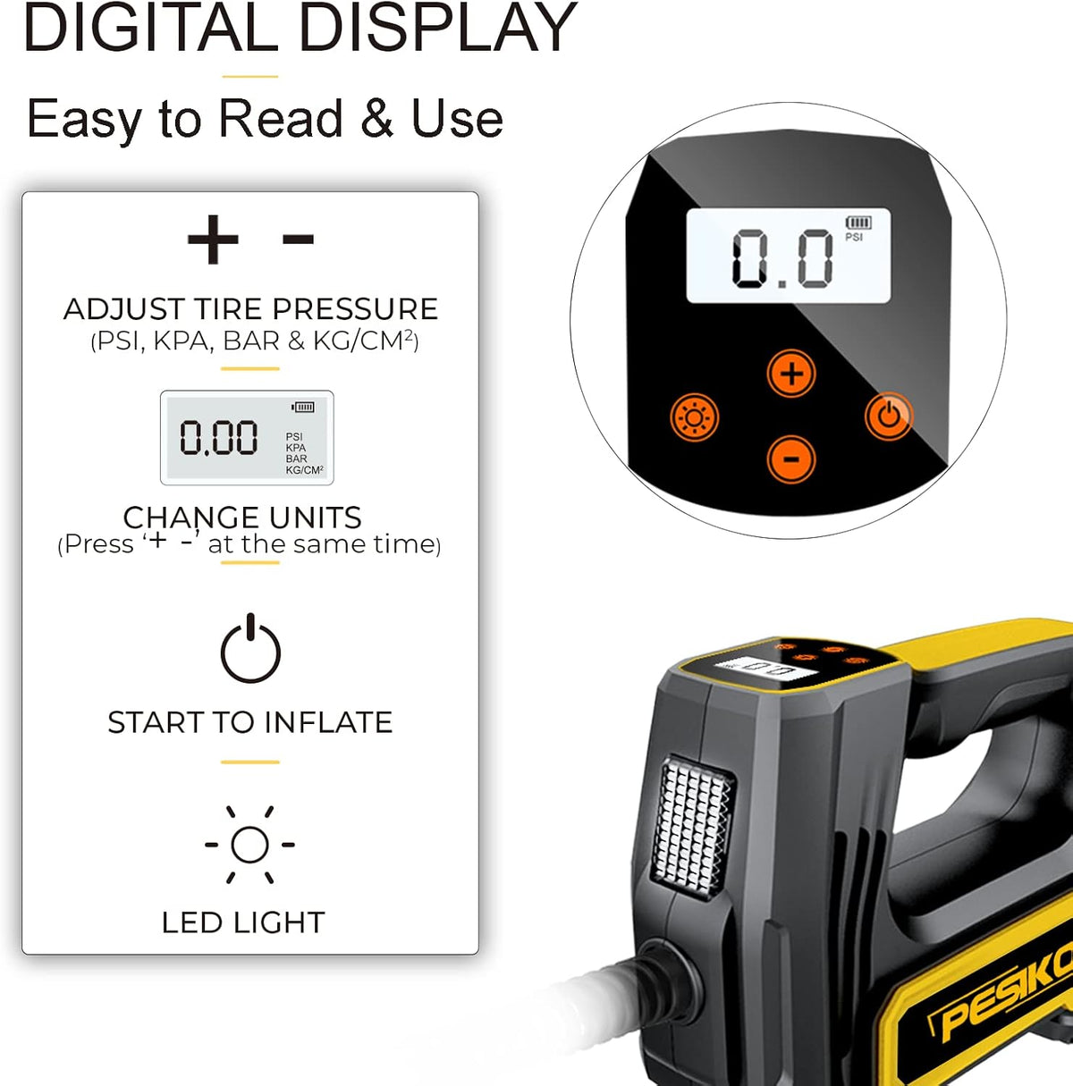 150PSI Cordless Tire Inflator Portable Air Compressor with 10000mAh Battery Digital Pressure Gauge C927145