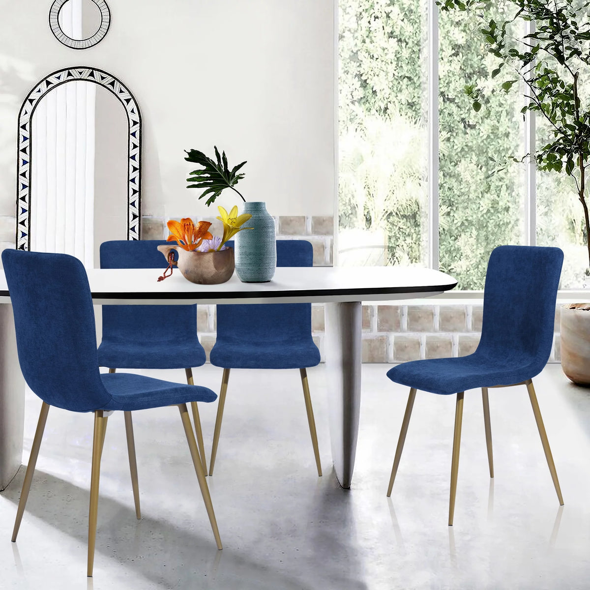 Blue Fabric Dining Chairs Set of 4 D98484