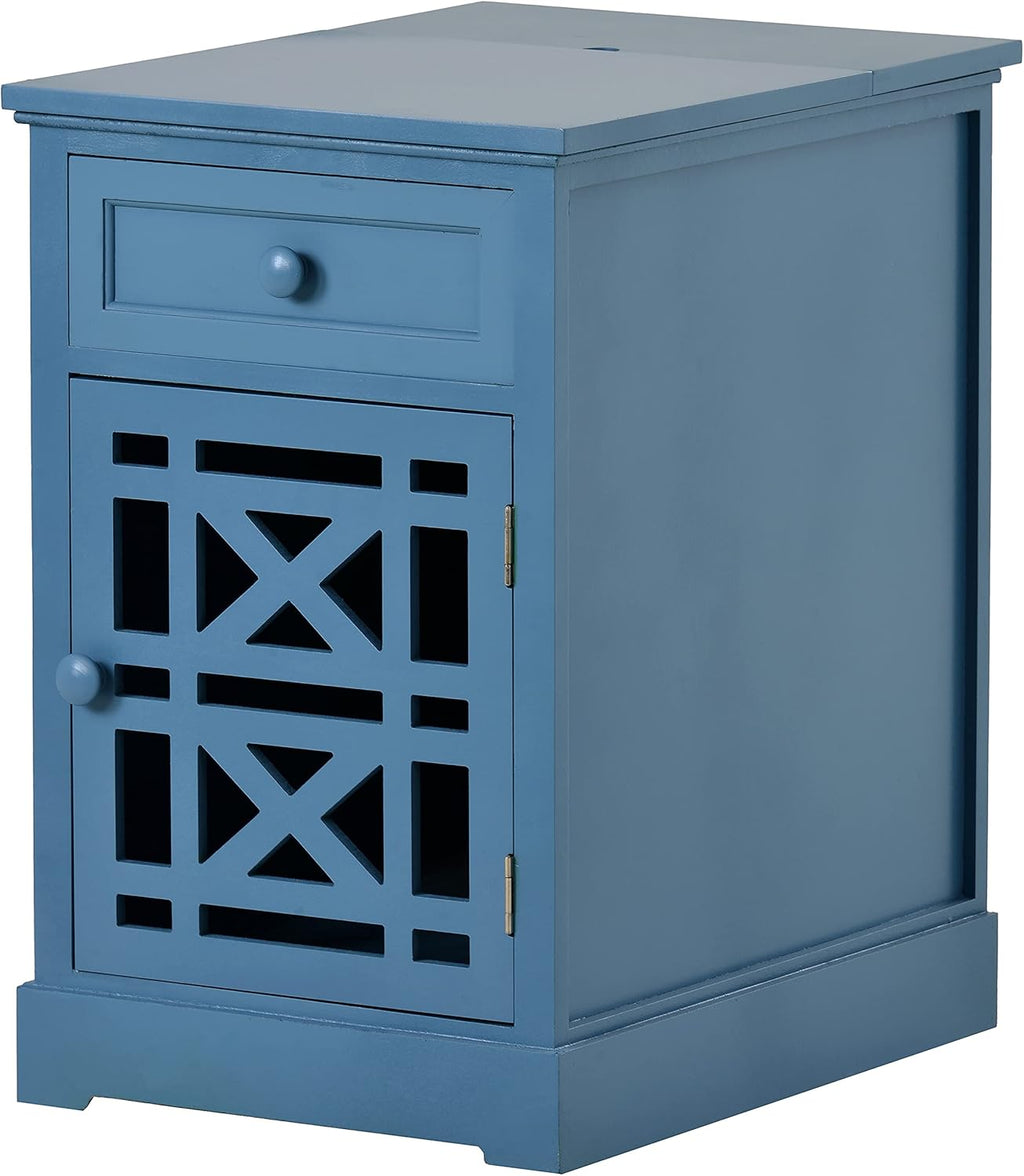 Navy Blue Antique End Table with Drawer and Storage Cabinet T344512
