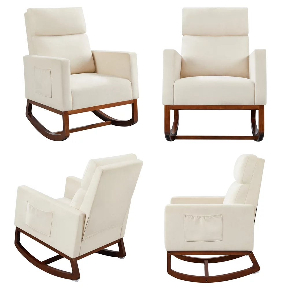 Beige Upholstered Rocking Accent Chair F433