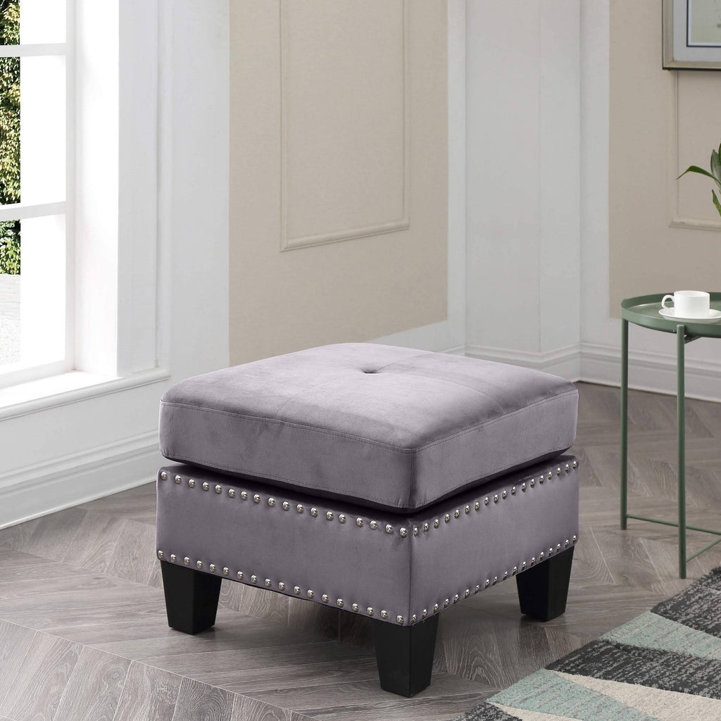 Navy Blue Tufted Velvet Ottoman D737