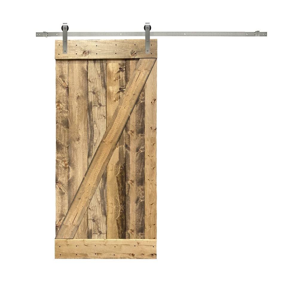24 in. x 84 in. Walnut Stained Solid Knotty Pine Wood Interior Sliding Barn Door with Hardware Kit I716