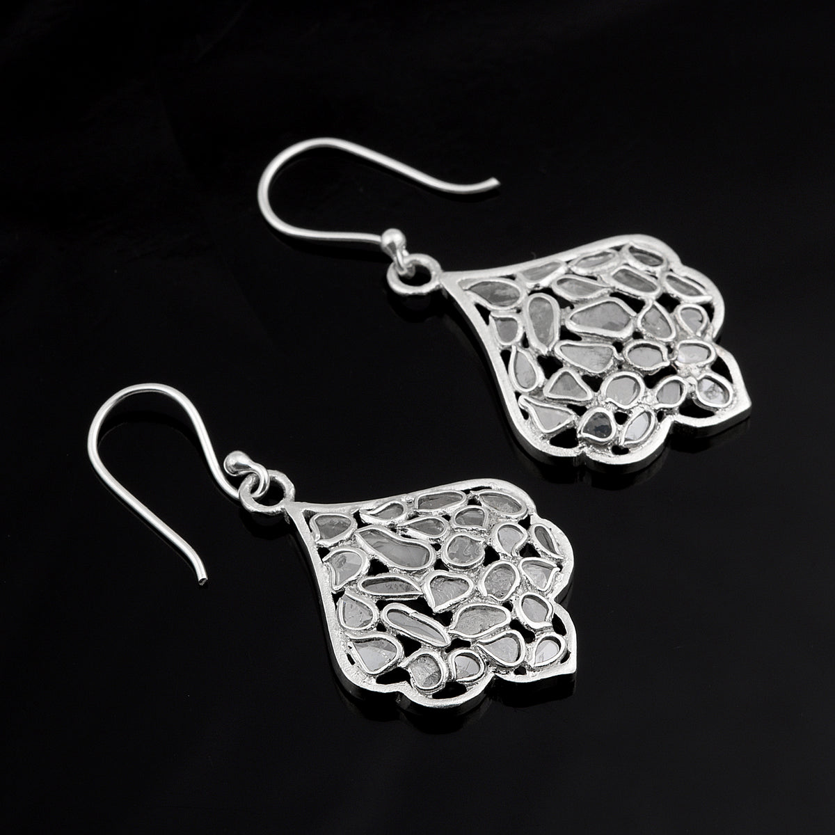 Natural Diamond Polki Leaf Dangle Earrings K1795