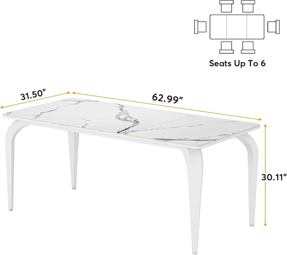 63" Sintered Stone White Marble Dining Table G599916