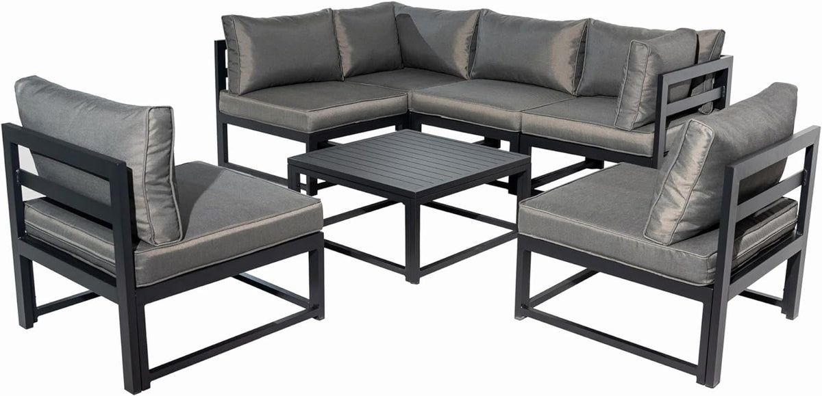 7 Pieces Patio Corner Sofa Set with Coffee Table, Gray V7559
