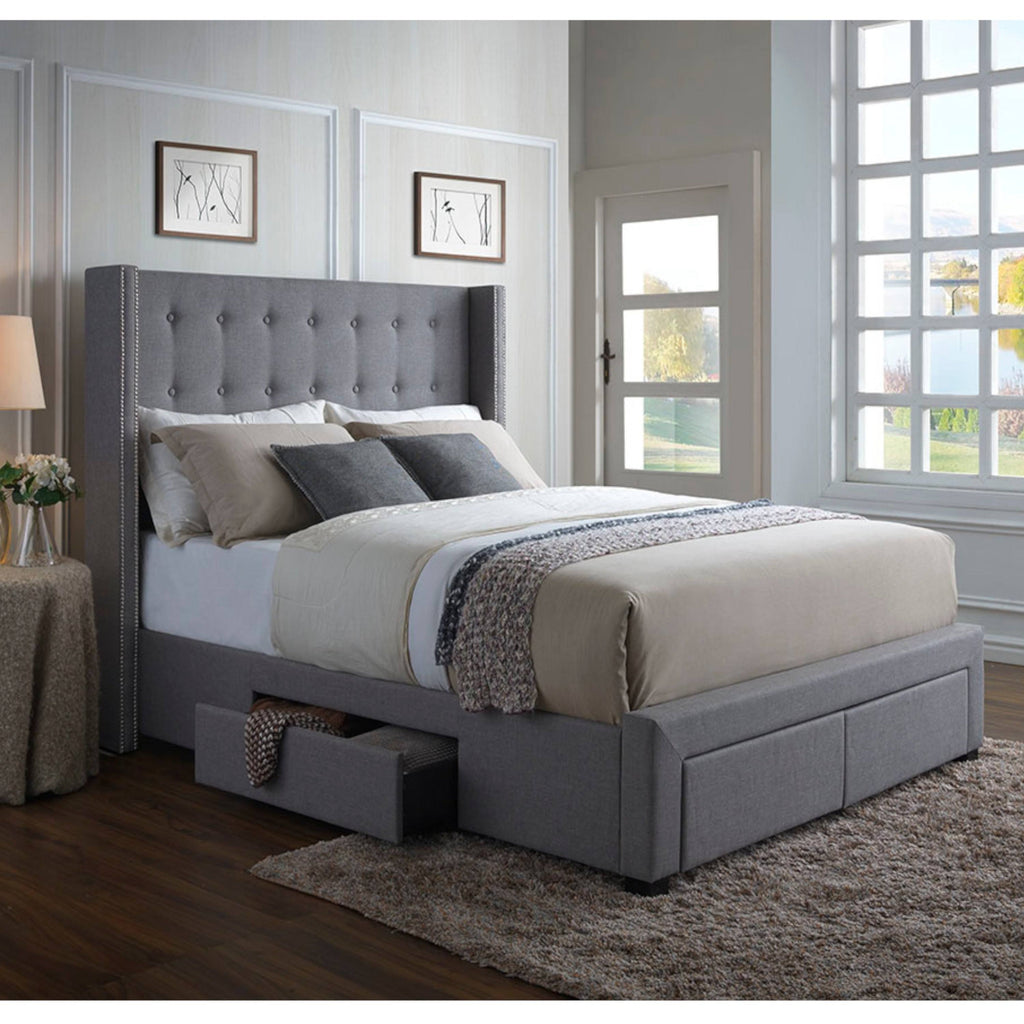 Grey Linen Wingback Storage Bed Q817